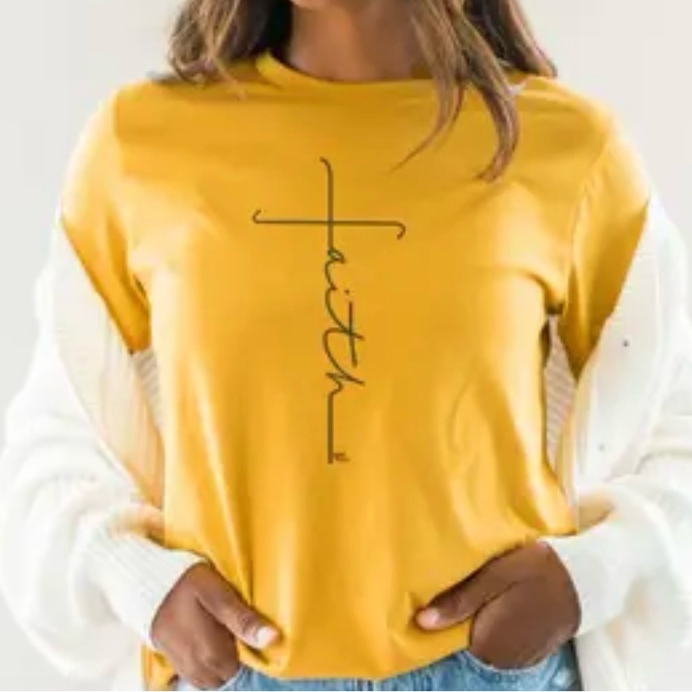 Faith Cross Christian Heather
Mustard Graphic Tee 100%Cotton
